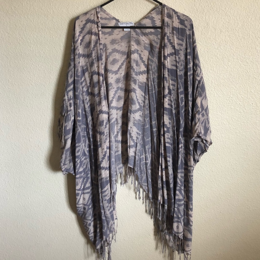 Tribal fringe kimono/cover up - cotton on